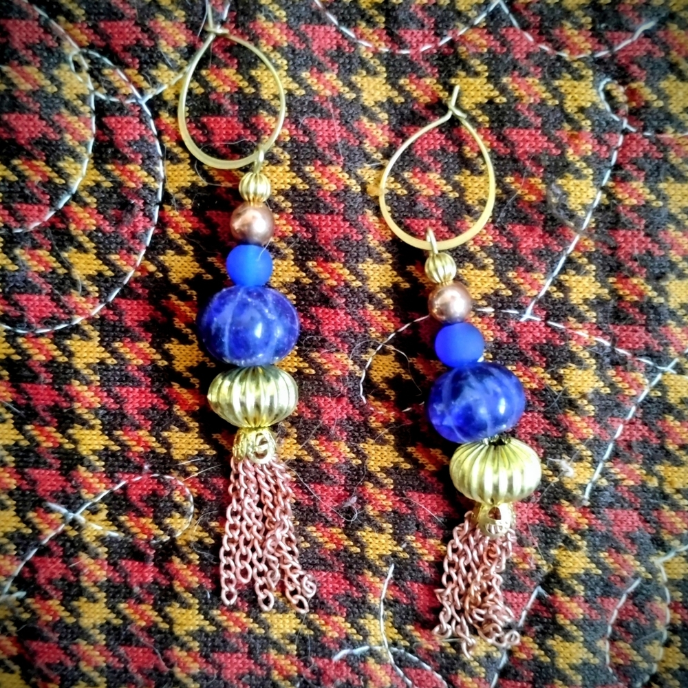 Two Tone Sapphire Handmade Tassel Earrings